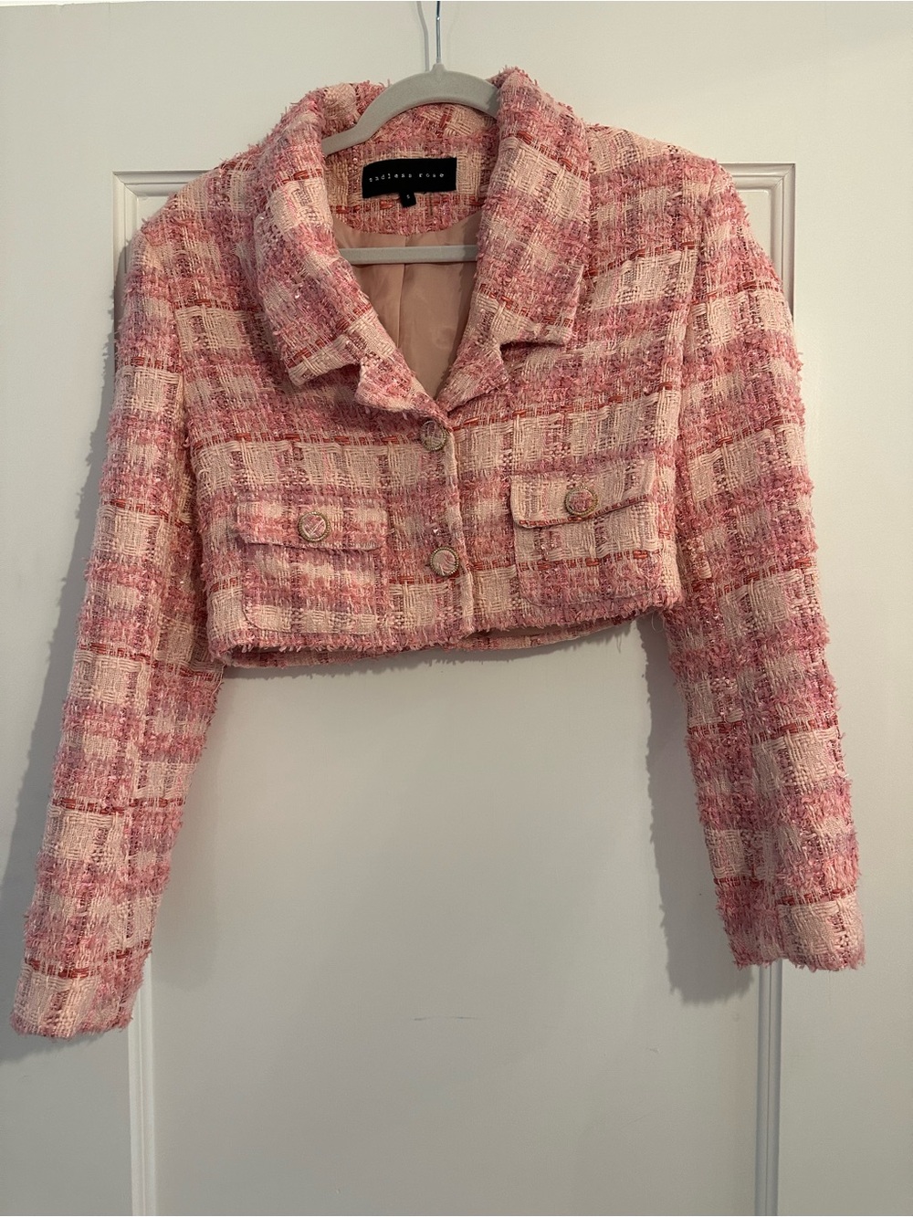 Endless Rose Cropped Pink Tweed Jacket - Women